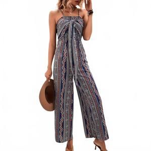 NEW THE MOMENT COLLECTION boho halter wide leg jumpsuit in multi